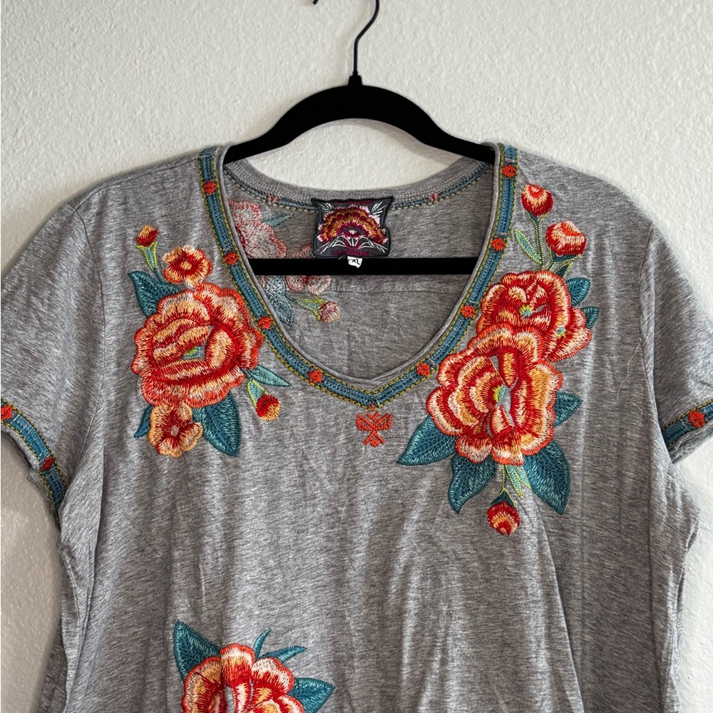 Johnny Was Gray Orange Embellished Graphic Tunic - Picture 2 of 10